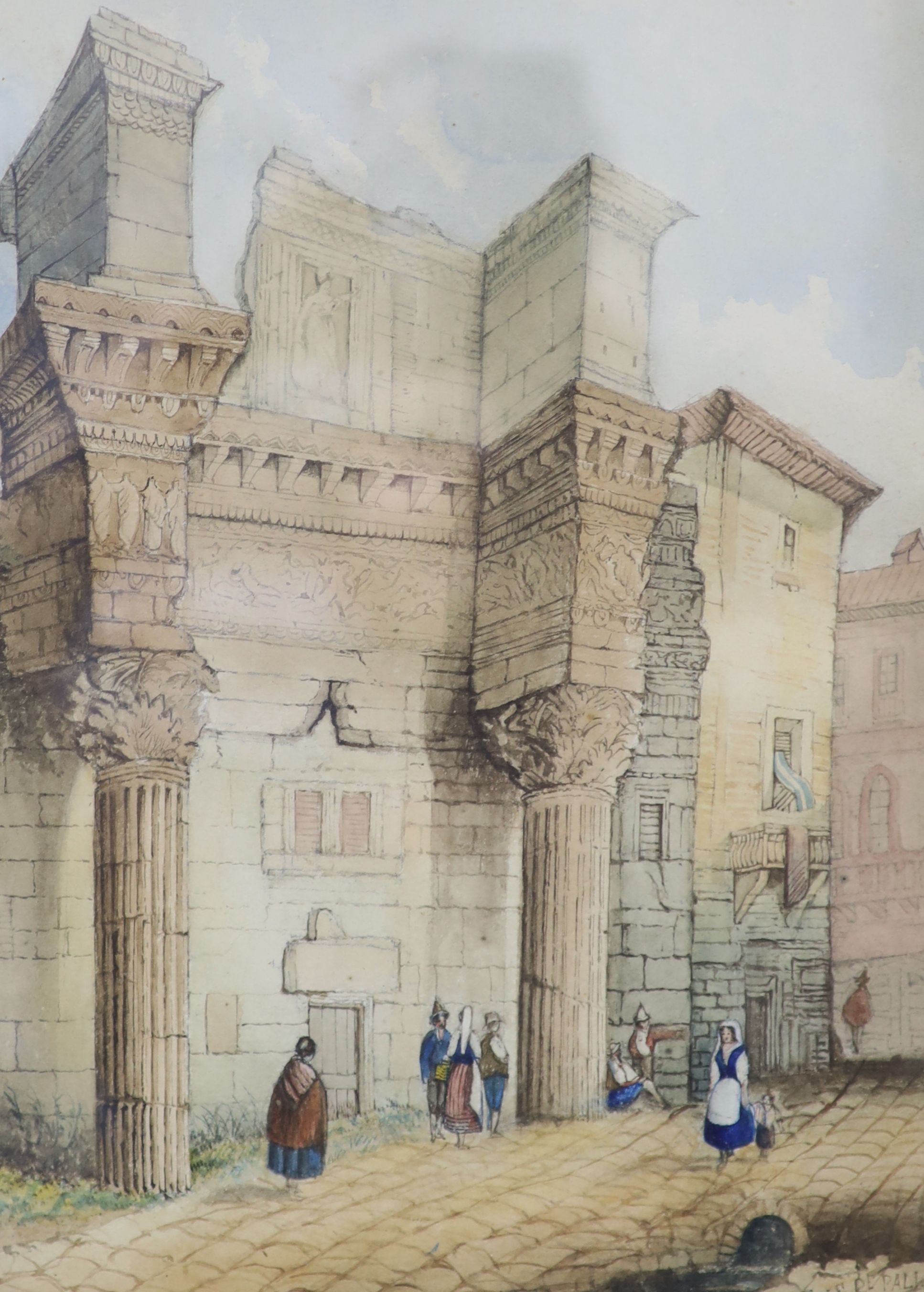 J. Georges, pair of watercolours, Street scenes, Depalla and Nirder-Lalmstein, one signed and dated 1842, 31 x 23cm